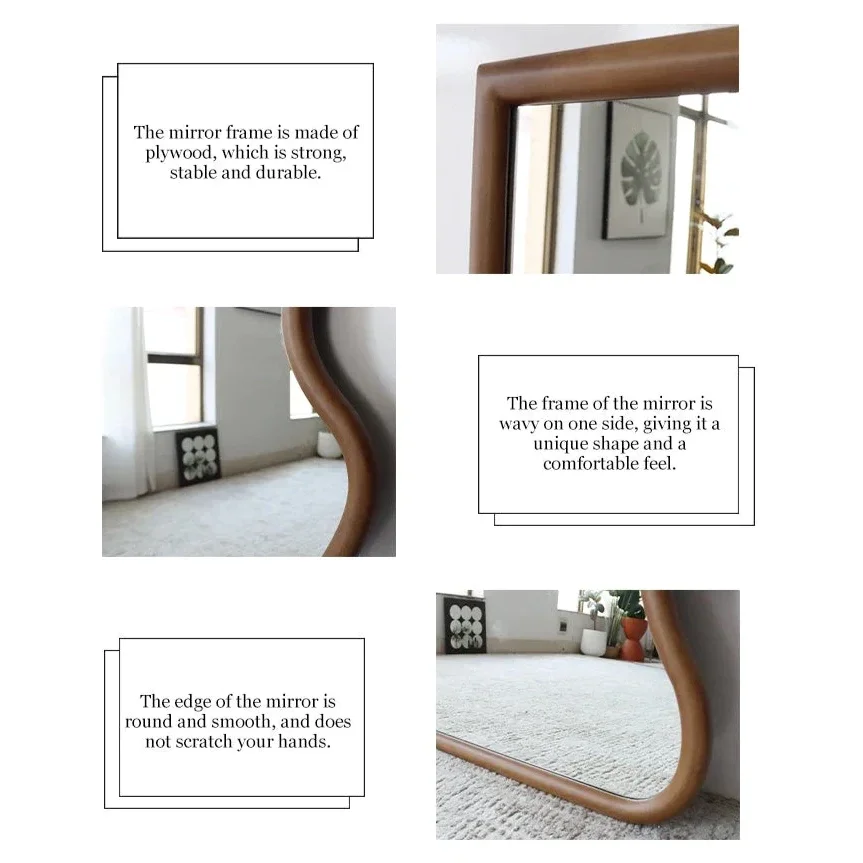 Modern Curved Wooden Mirror and Chair Set – Sculptural Walnut Natural Oak Design for Minimalist Interiors