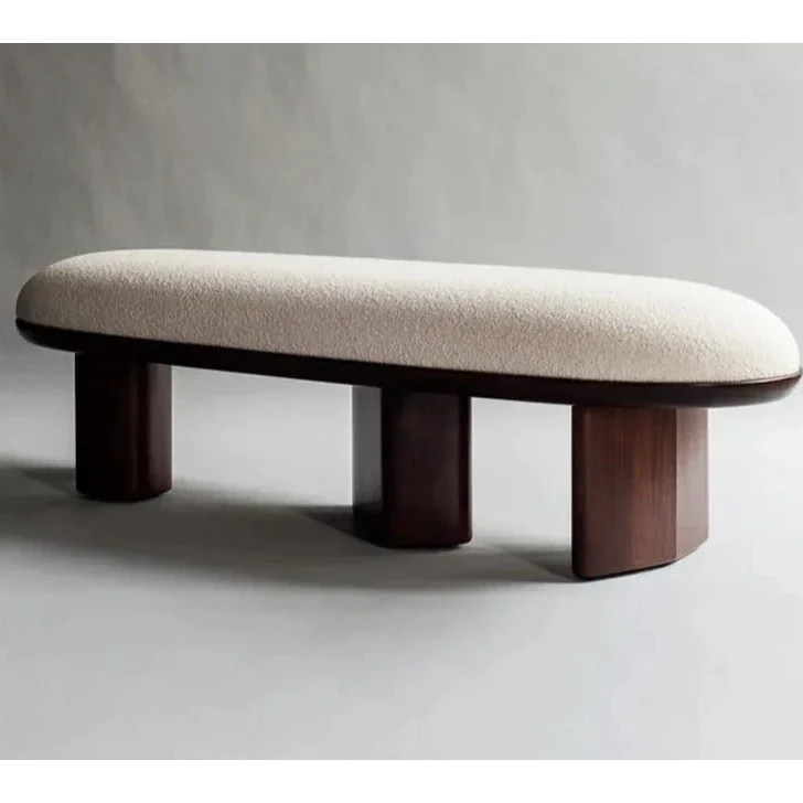 Modern Upholstered Bench with Wood Base | Japandi Interiors