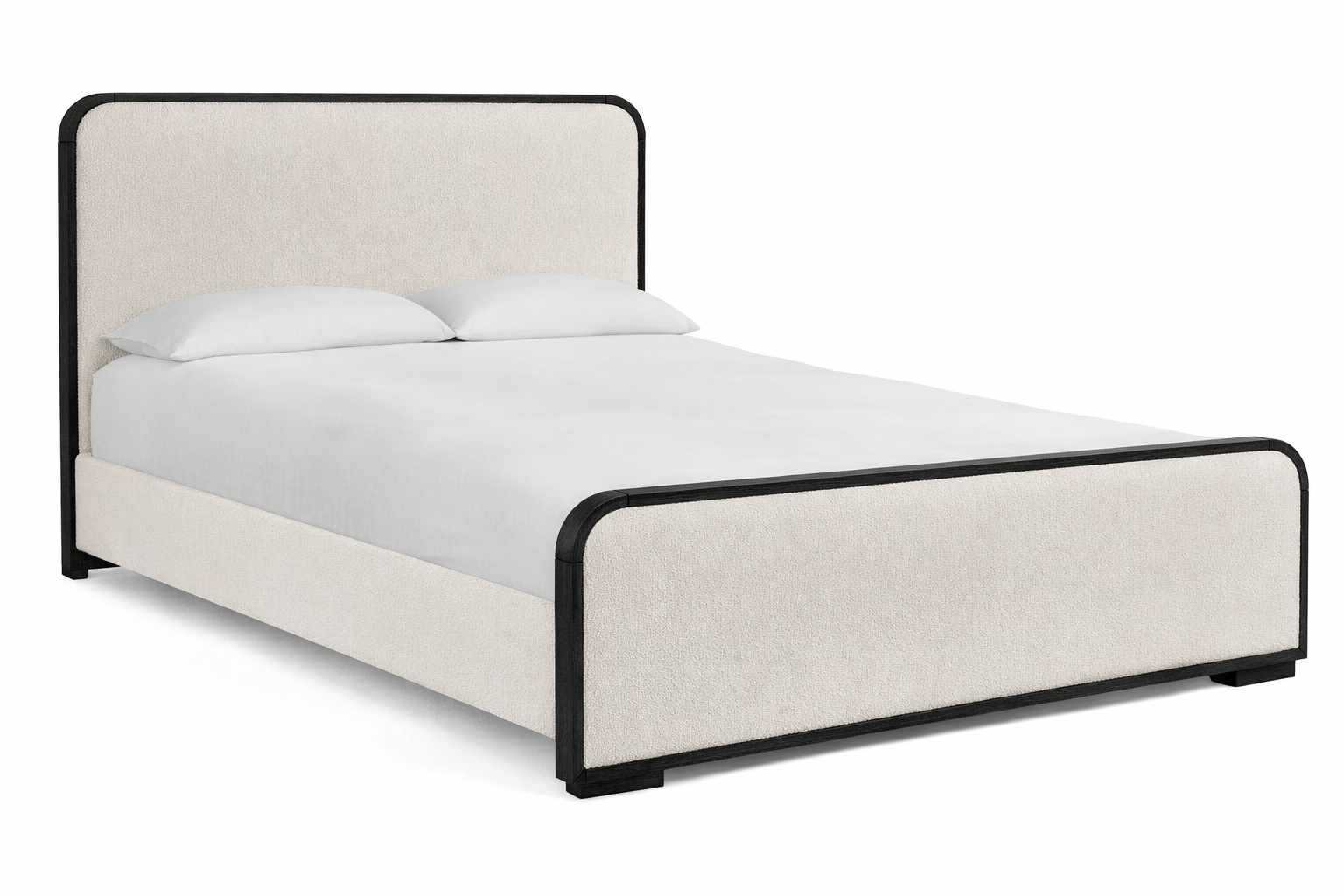 The Solenne Upholstered Bed | Solid Black Oak & Wool Bouclé Upholstered Headboard