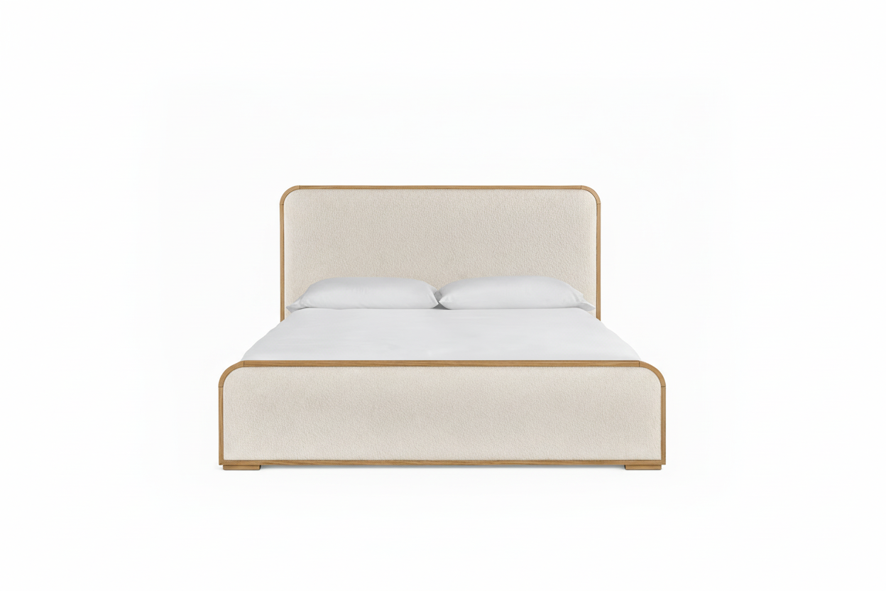 The Solenne Upholstered Bed | Solid Natural Oak & Wool Bouclé