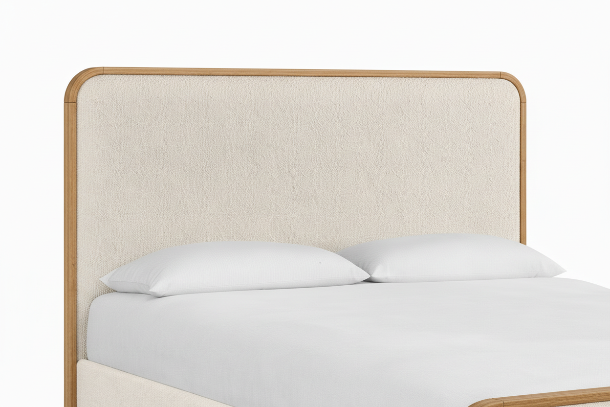 The Solenne Upholstered Bed | Solid Natural Oak & Wool Bouclé