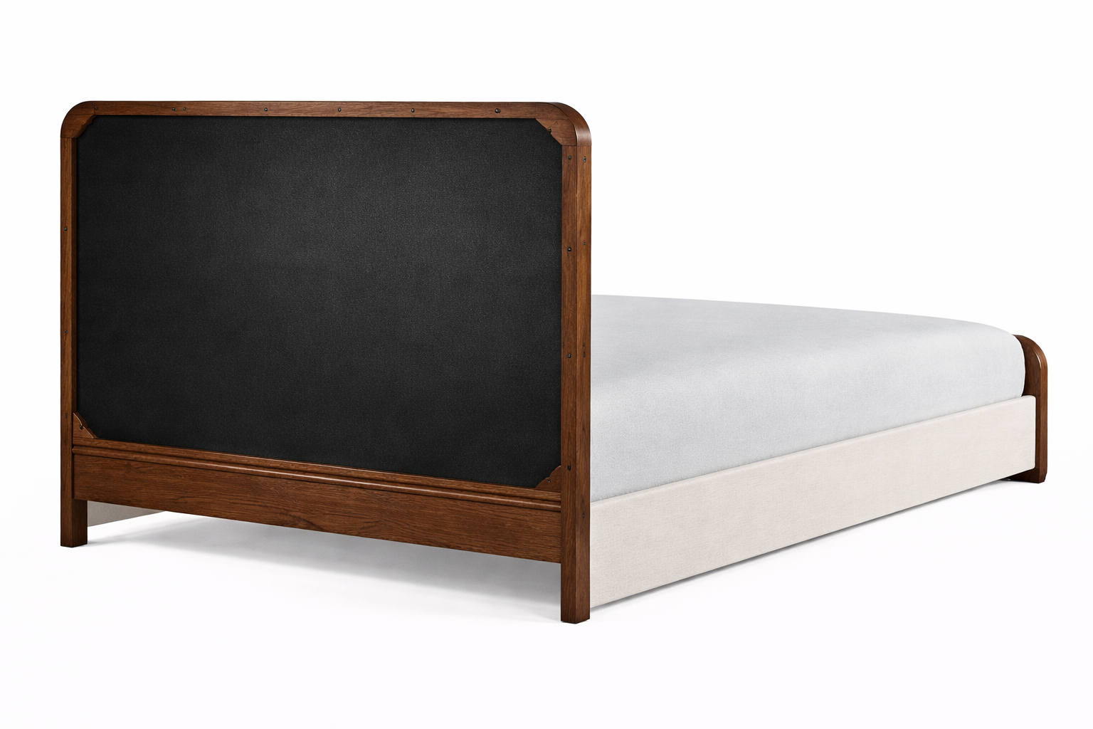 The Solenne Upholstered Bed | Solid Oak & Wool Bouclé | Walnut Oak Finish