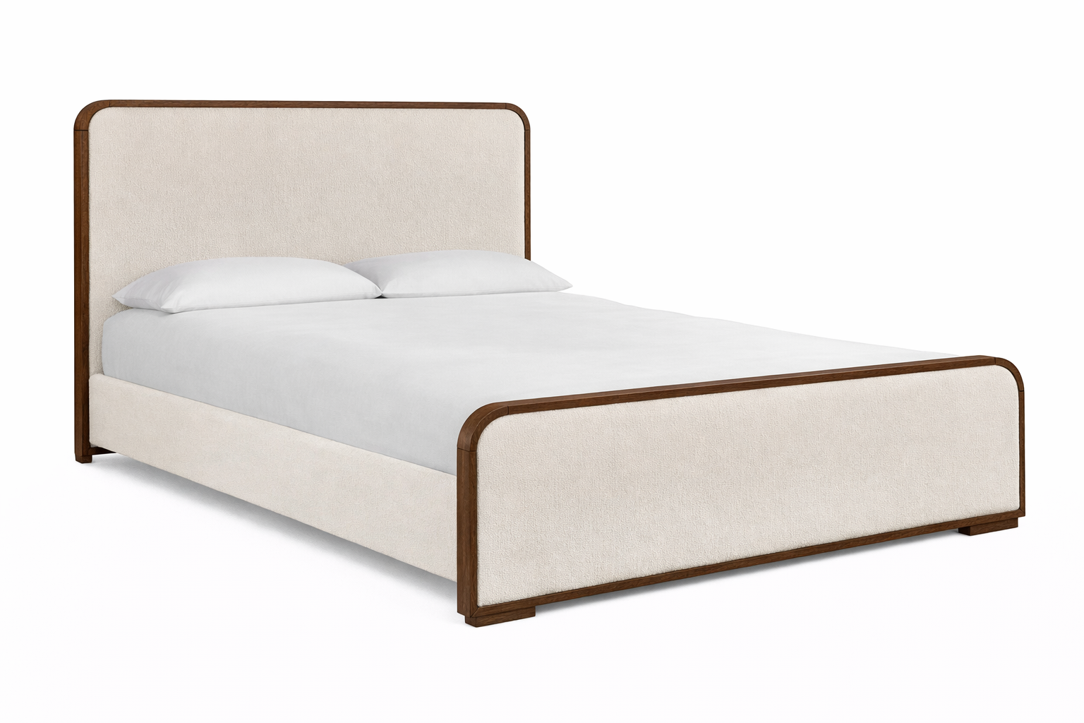 The Solenne Upholstered Bed | Solid Oak & Wool Bouclé | Walnut Oak Finish