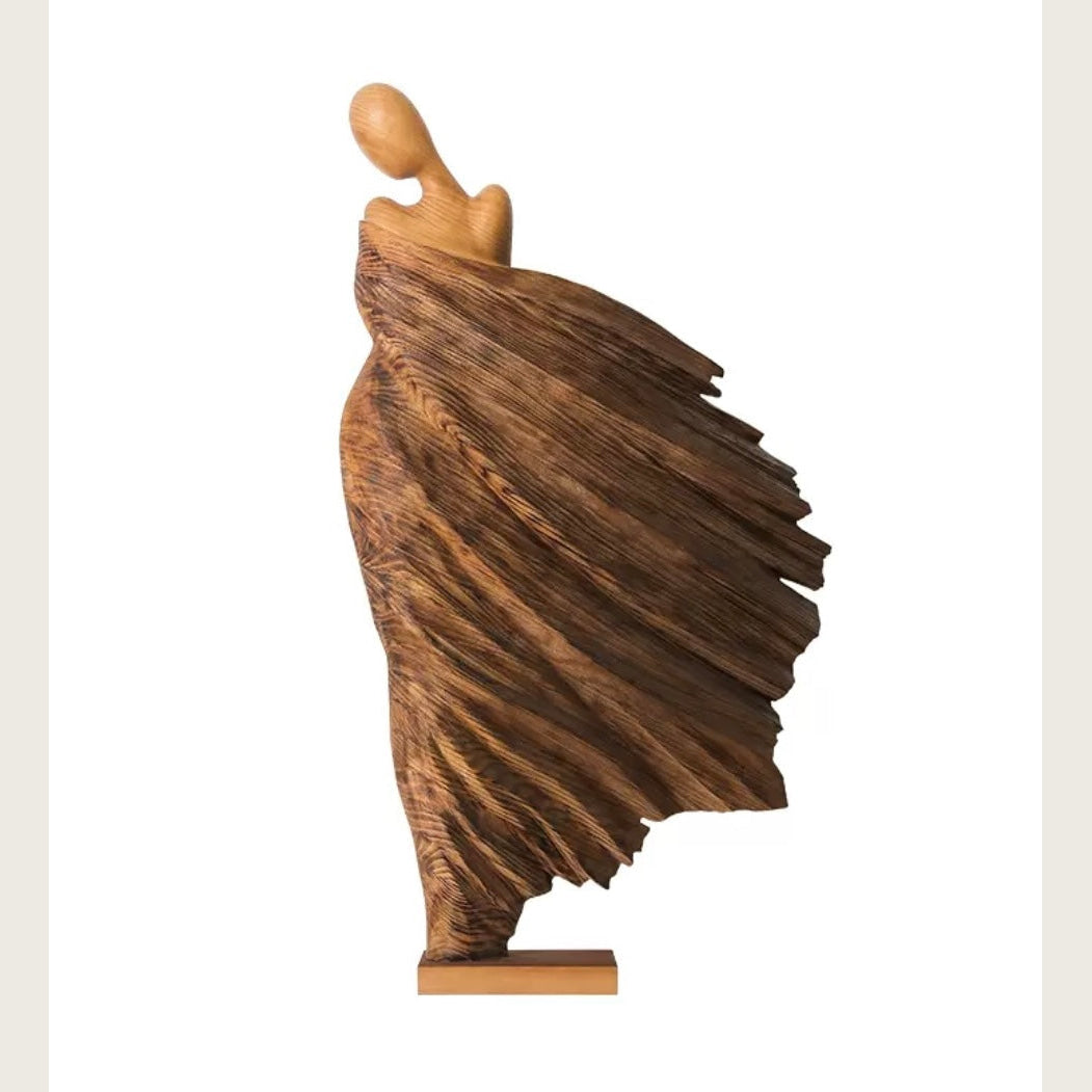 Abstract Wood Sculpture of Woman | Modern Handcrafted Art Statue for Luxury Decor