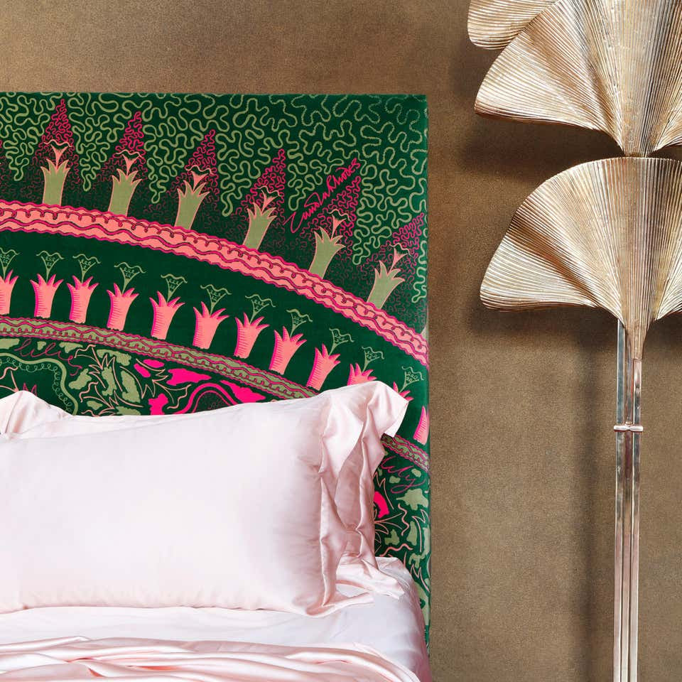 Bed with Bold Floral Pattern Handcrafted Statement Headboard and Frame Luxury Designer Bedroom Furniture