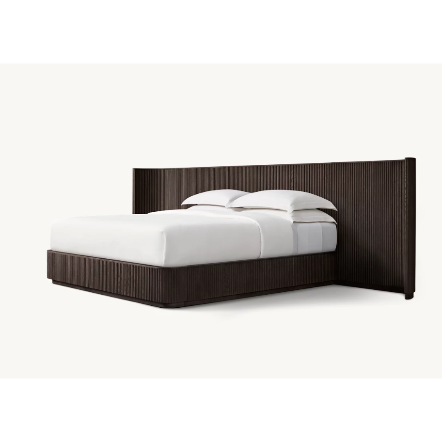 Bespoke Oak Fluted Panel Bed | Handcrafted Solid Wood Frame | Modern Architectural Designer