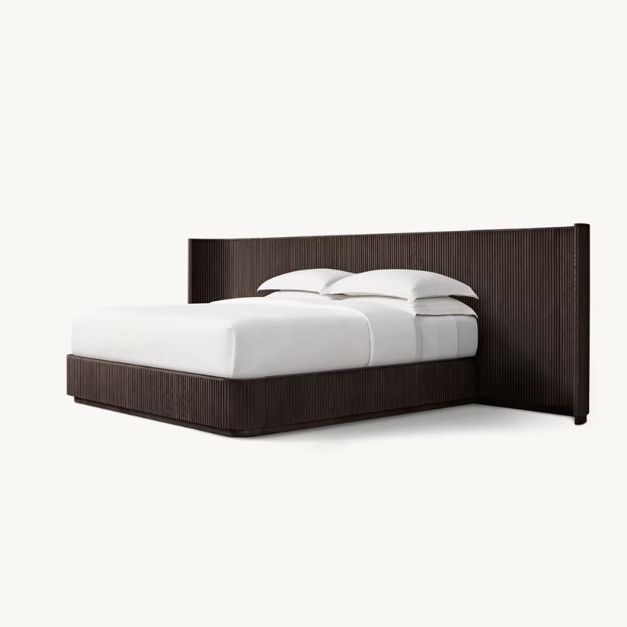 Bespoke Oak Fluted Panel Bed | Handcrafted Solid Wood Frame | Modern Architectural Designer