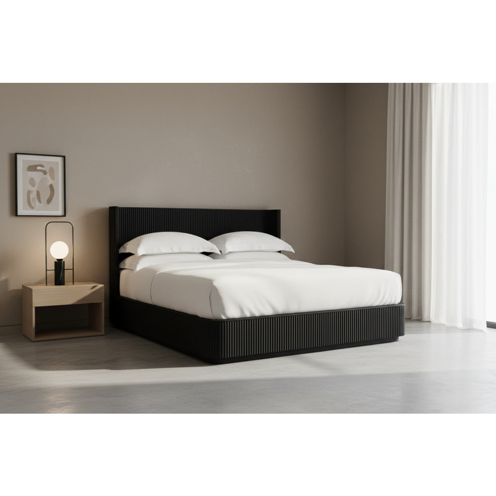 Black Fluted Oak Platform Bed | HLMPRHY62 - Beds
