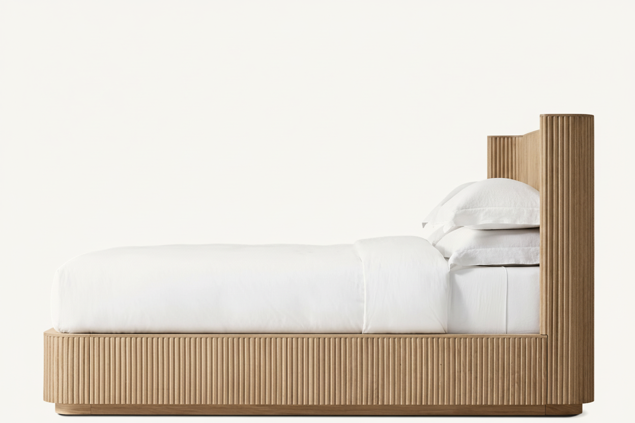 Fluted Oak Platform Bed | HLMPrhy58 - Beds