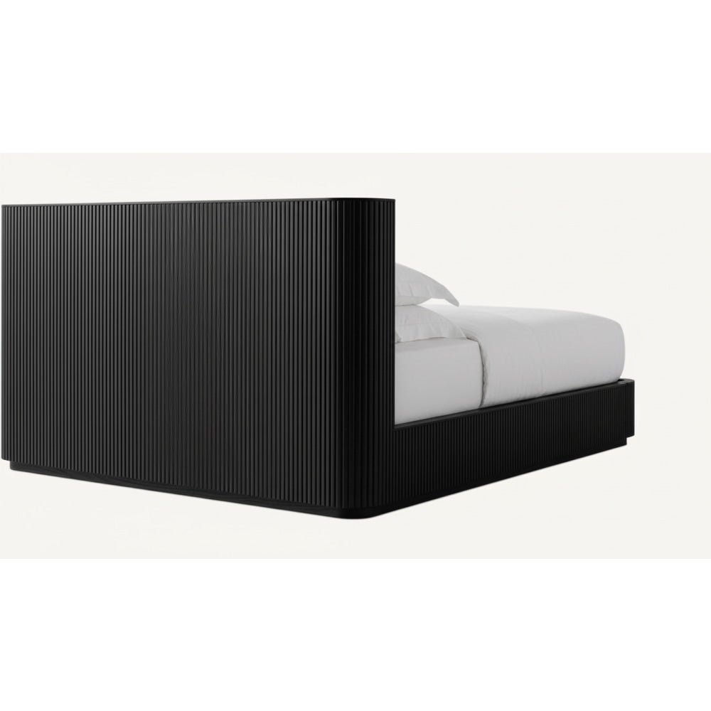 Black Fluted Oak Platform Bed | HLMPrhy62 - Beds