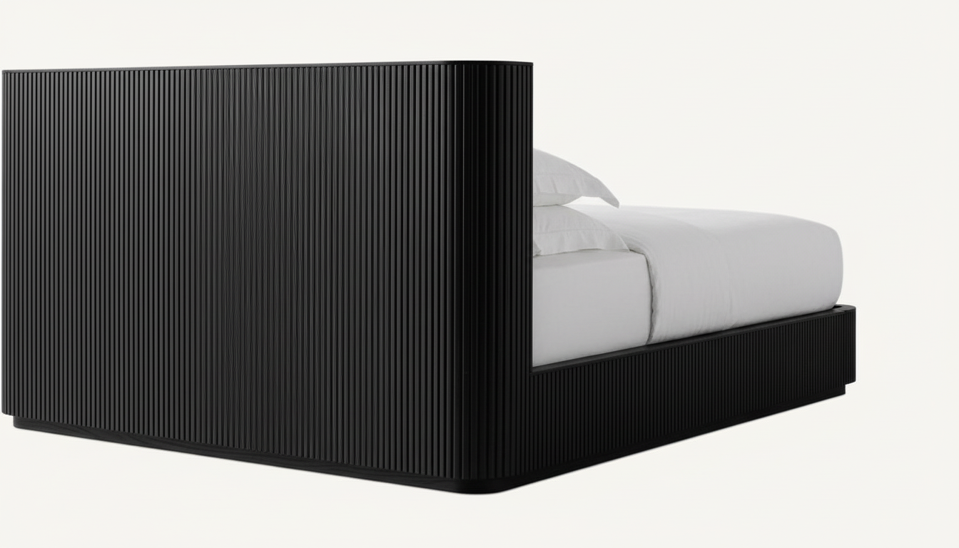 Black Fluted Oak Platform Bed | HLMPrhy62 - Beds