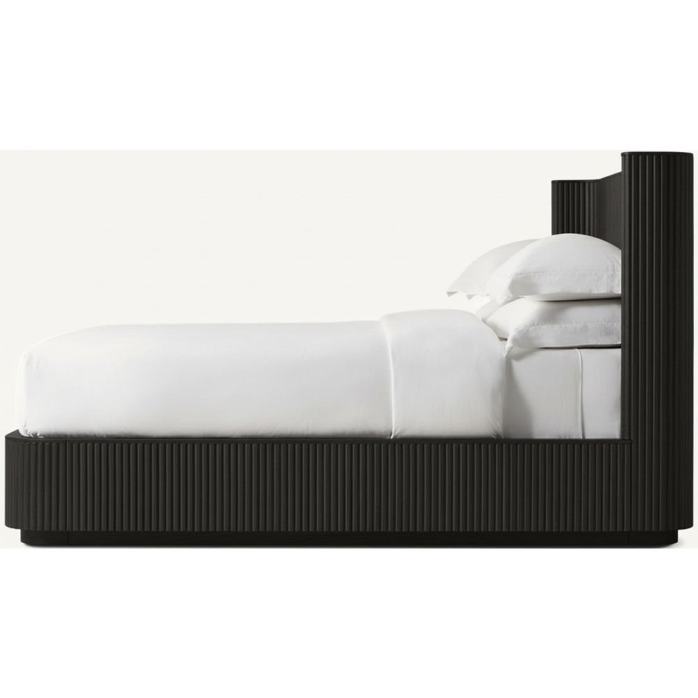Black Fluted Oak Platform Bed | HLMPrhy62 - Beds
