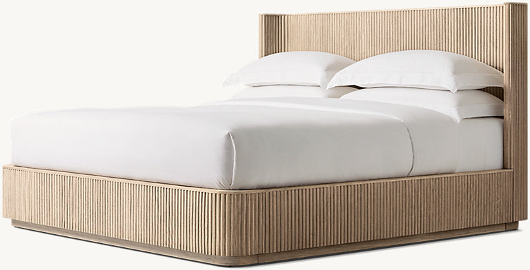 Fluted Oak Platform Bed | HLMPrhy58 - Double / Oak - Beds