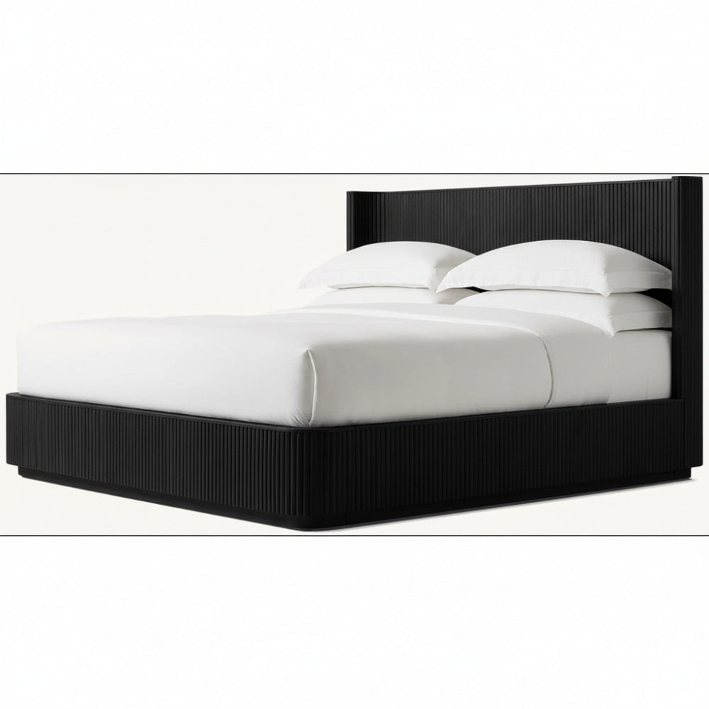 Fluted Oak Platform Bed | HLMPrhy58 - Double / Black - Beds