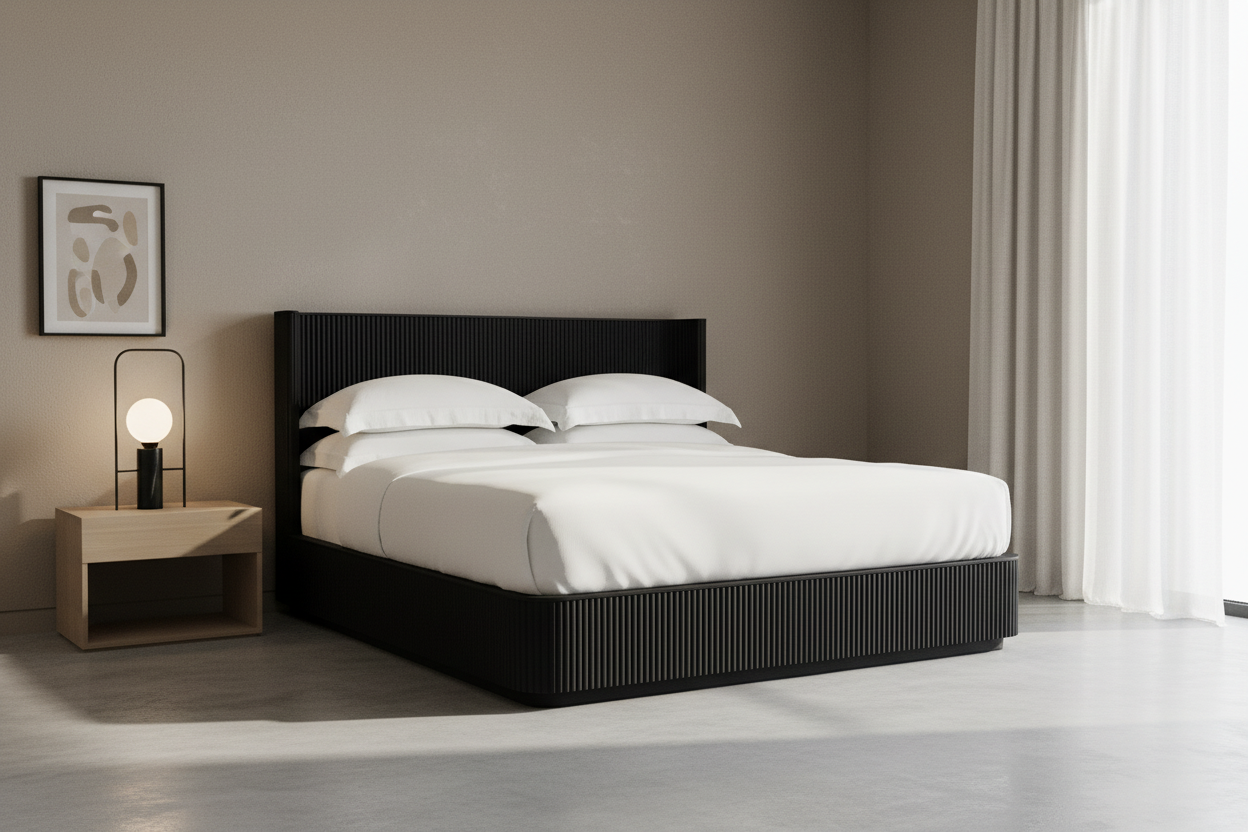 Black Fluted Oak Platform Bed | HLMPrhy62
