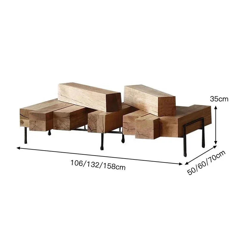 Industrial Rustic Solid Wood Coffee Table – Chunky Block Design with Metal Legs