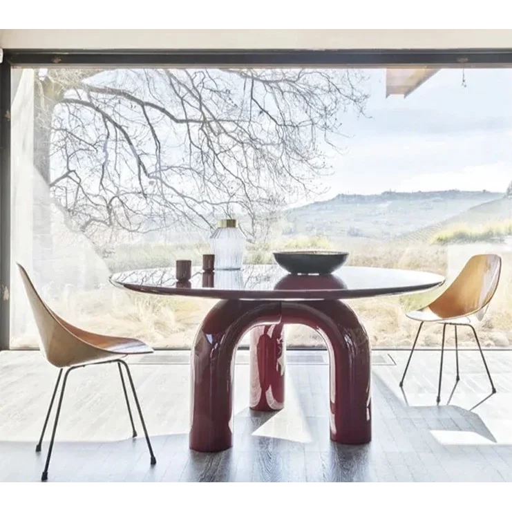 Contemporary Glossy Mogg Elephante Modern Burgundy Coffee Table | Luxury Decor