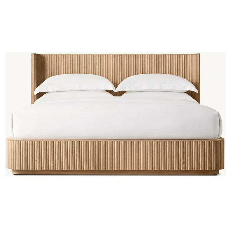 Fluted Oak Platform Bed | HLMPrhy58 - Beds