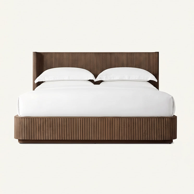 Fluted Oak Platform Bed | HLMPrhy58 - Beds