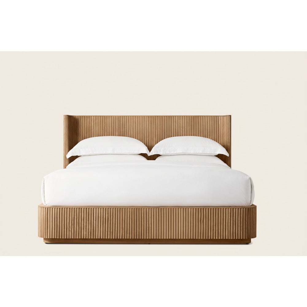 Fluted Oak Platform Bed | HLMPrhy58 - Beds