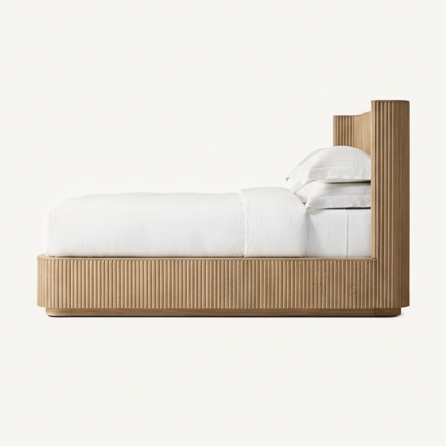 Fluted Oak Platform Bed | HLMPrhy58 - Beds