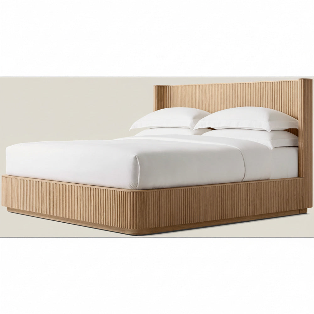 Fluted Oak Platform Bed | HLMPrhy58 - Beds