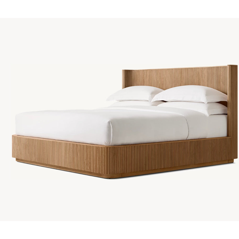 Fluted Oak Platform Bed | HLMPrhy58 - Double / Cherry - Beds