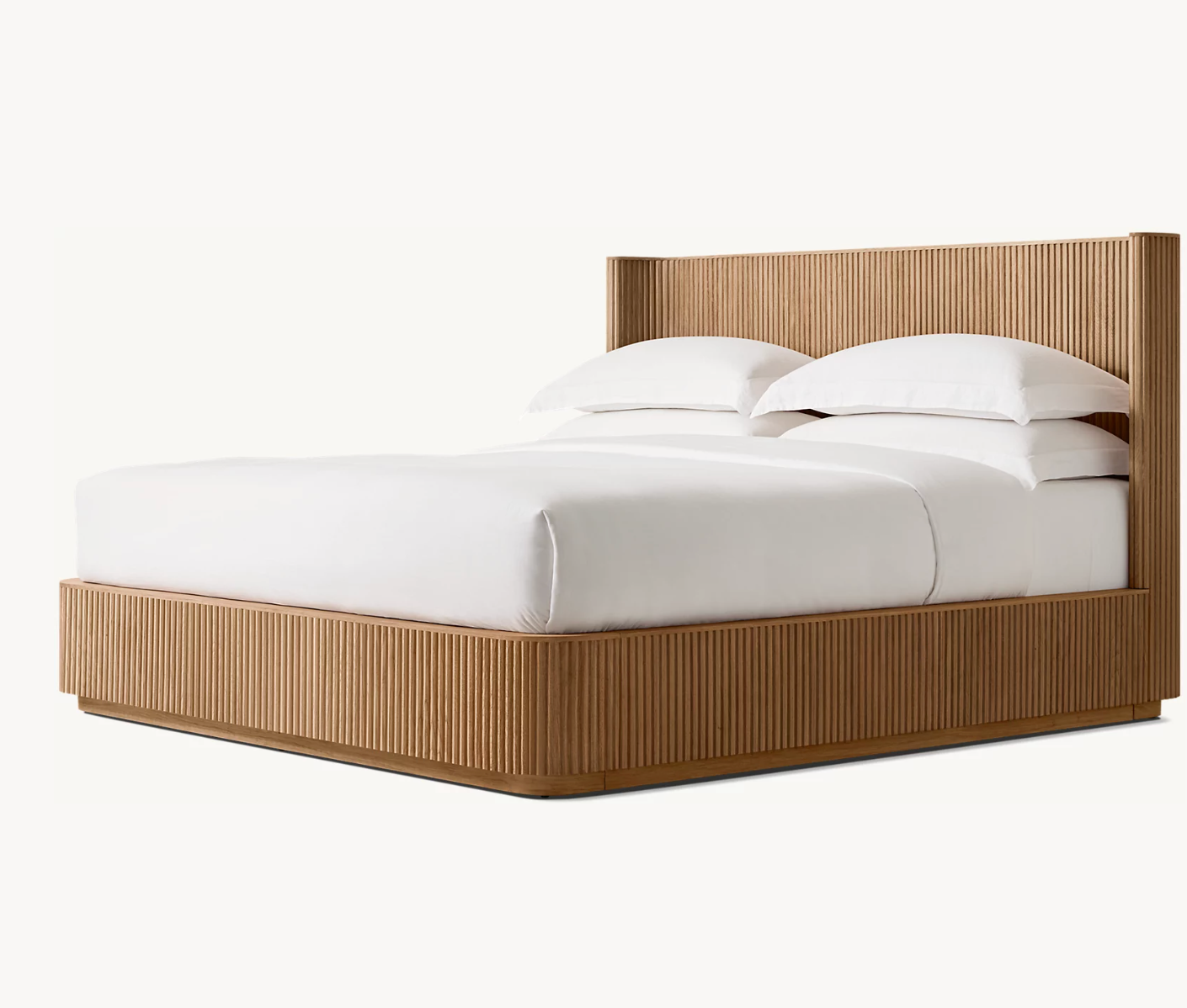 Fluted Oak Platform Bed | HLMPrhy58 - Double / Cherry - Beds