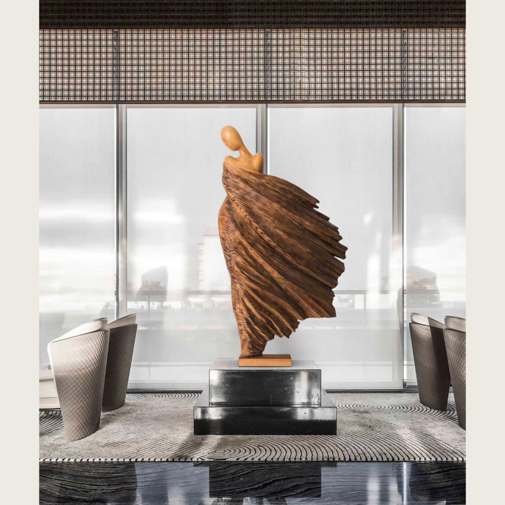 Abstract Wood Sculpture of Woman | Modern Handcrafted Art Statue for Luxury Decor