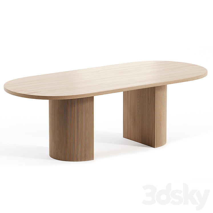 Modern Oak Dining Table | Minimalist Oval Wood with Fluted Pedestal Base | Luxury Interiors