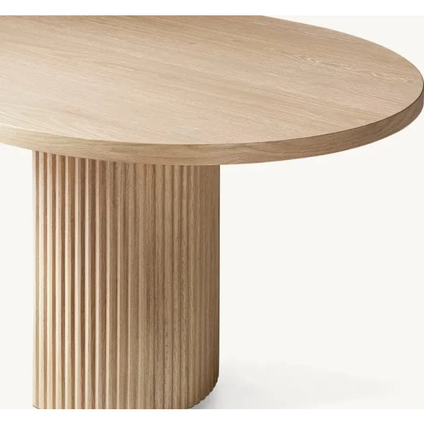 Modern Oak Dining Table | Minimalist Oval Wood with Fluted Pedestal Base | Luxury Interiors