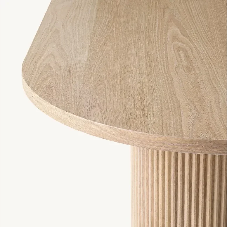 Modern Oak Dining Table | Minimalist Oval Wood with Fluted Pedestal Base | Luxury Interiors