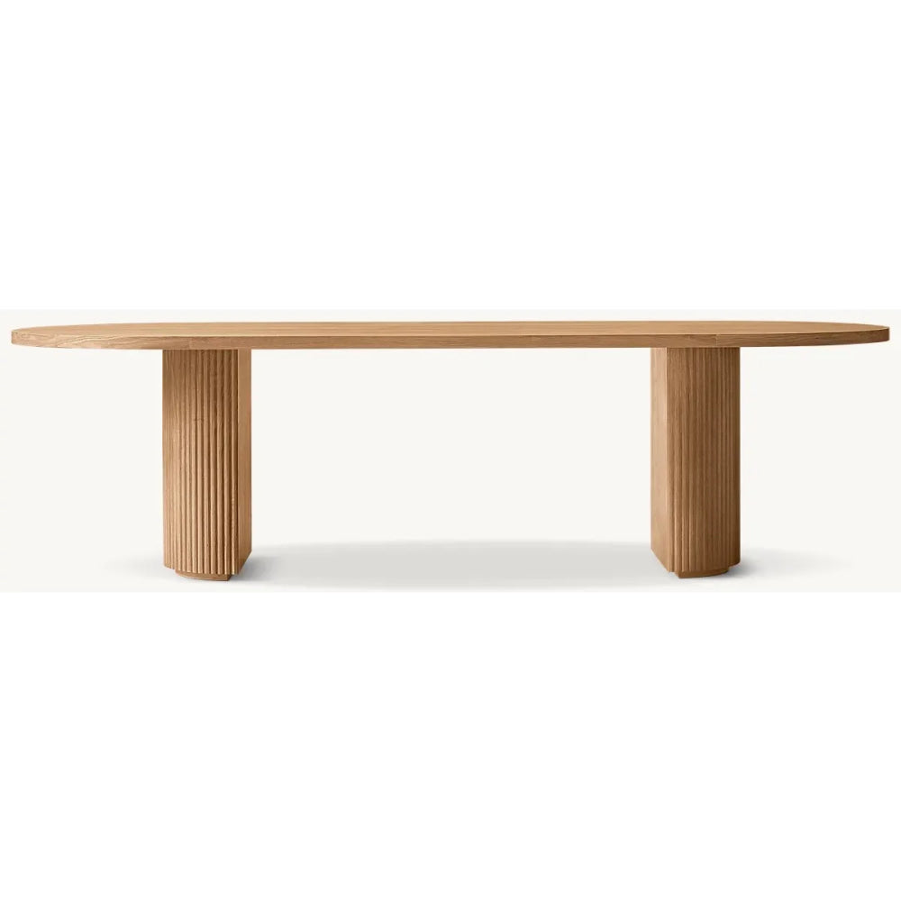 Modern Oak Dining Table | Minimalist Oval Wood with Fluted Pedestal Base | Luxury Interiors