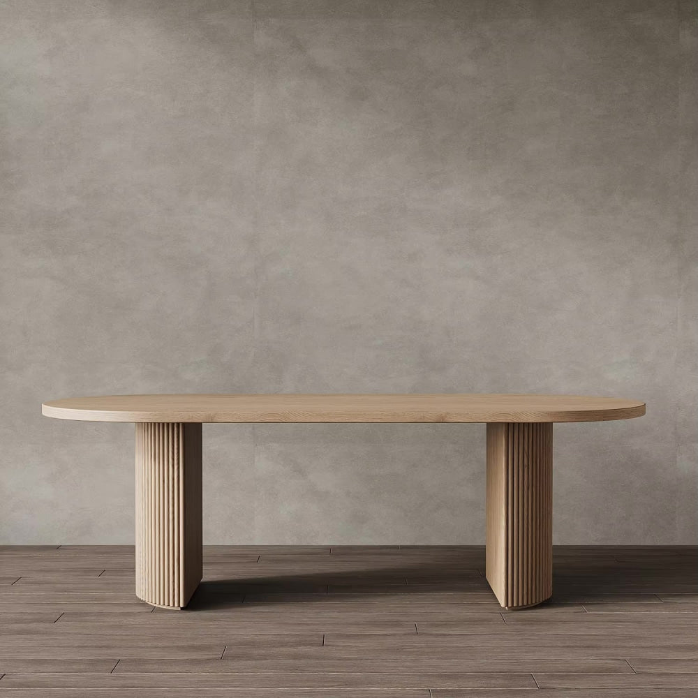 Modern Oak Dining Table | Minimalist Oval Wood with Fluted Pedestal Base | Luxury Interiors