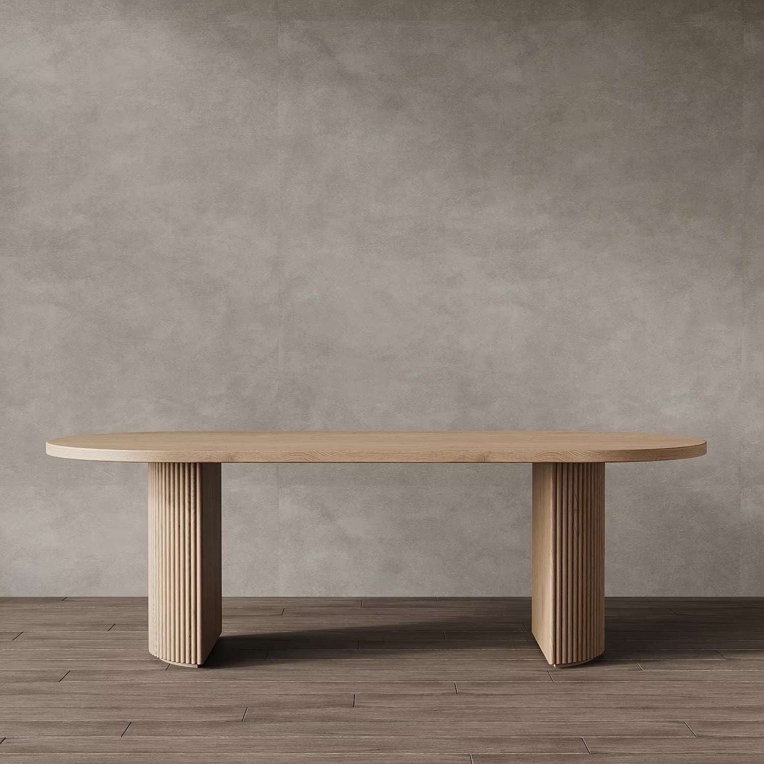 Modern Oak Dining Table | Minimalist Oval Wood with Fluted Pedestal Base | Luxury Interiors