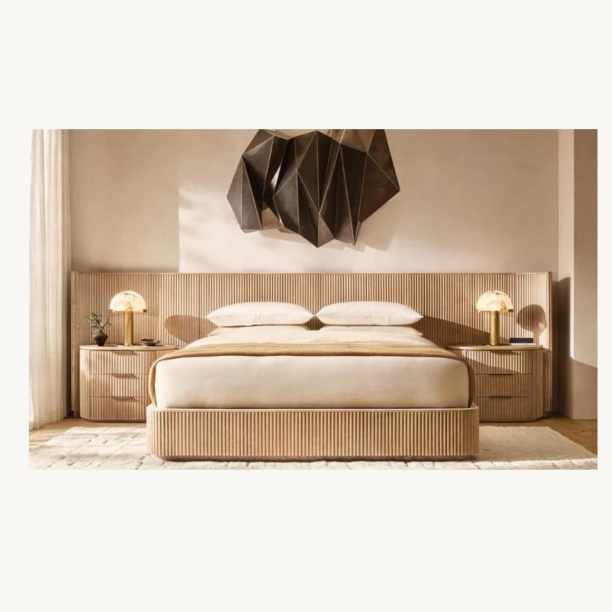 Bespoke Oak Fluted Panel Bed | Handcrafted Solid Wood Frame | Modern Architectural Designer