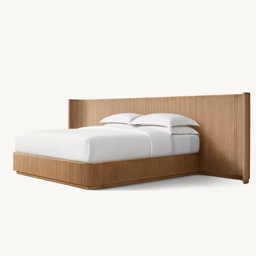Bespoke Oak Fluted Panel Bed | Handcrafted Solid Wood Frame | Modern Architectural Designer
