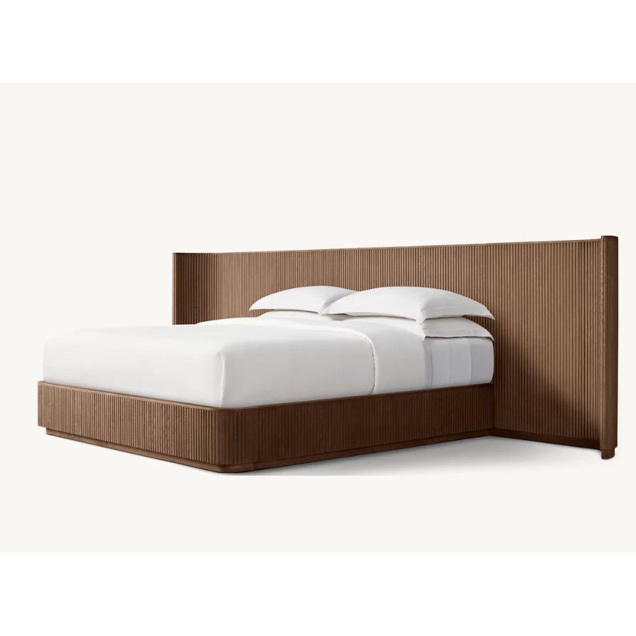 Bespoke Oak Fluted Panel Bed | Handcrafted Solid Wood Frame | Modern Architectural Designer