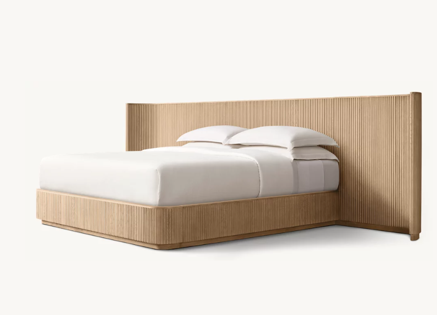 Bespoke Oak Fluted Panel Bed | Handcrafted Solid Wood Frame | Modern Architectural Designer