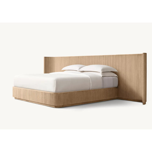 Fluted Solid Oak Bed Frame with Oversized Reeded Headboard, Modern ...