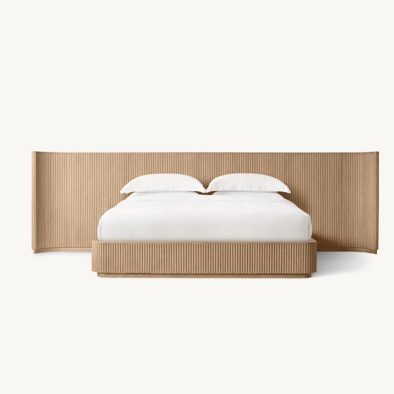 Fluted Solid Oak Bed Frame with Oversized Reeded Headboard, Modern ...