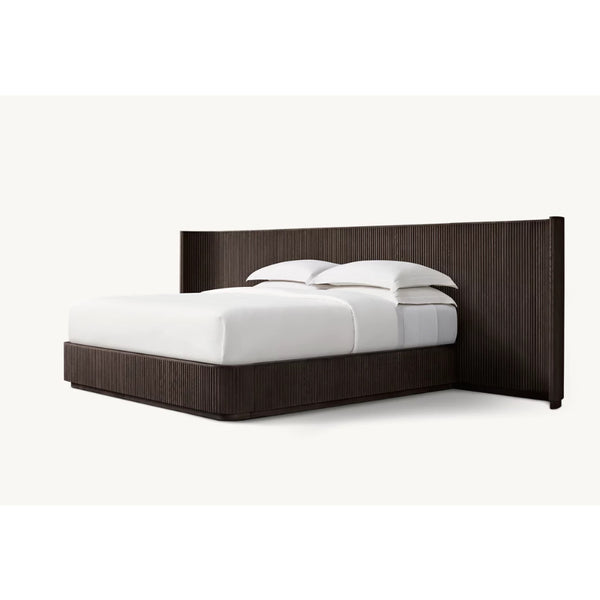Fluted Solid Oak Bed Frame with Oversized Reeded Headboard, Modern ...