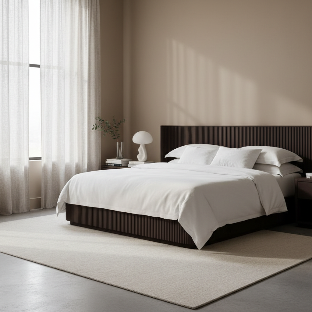 FLUTED OAK BED | MODERN SOLID WOOD BED FRAME | Dark Walnut