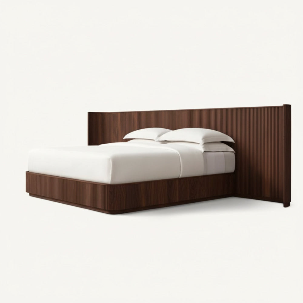 FLUTED OAK BED | MODERN SOLID WOOD BED FRAME | Light Walnut - Beds