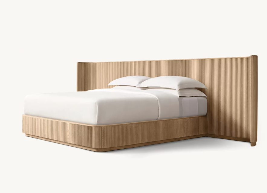 Bespoke Oak Fluted Panel Bed | Handcrafted Solid Wood Frame | Modern Architectural Designer