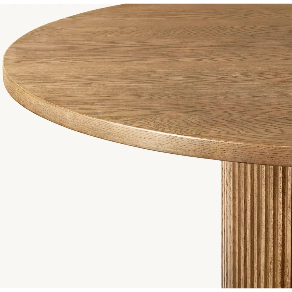 Luxury Fluted Round Wood Dining Table - Japandi Minimalist Design