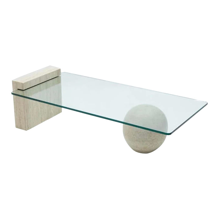 Travertine Glass Coffee Table - Luxury Modern Minimalism Living Room