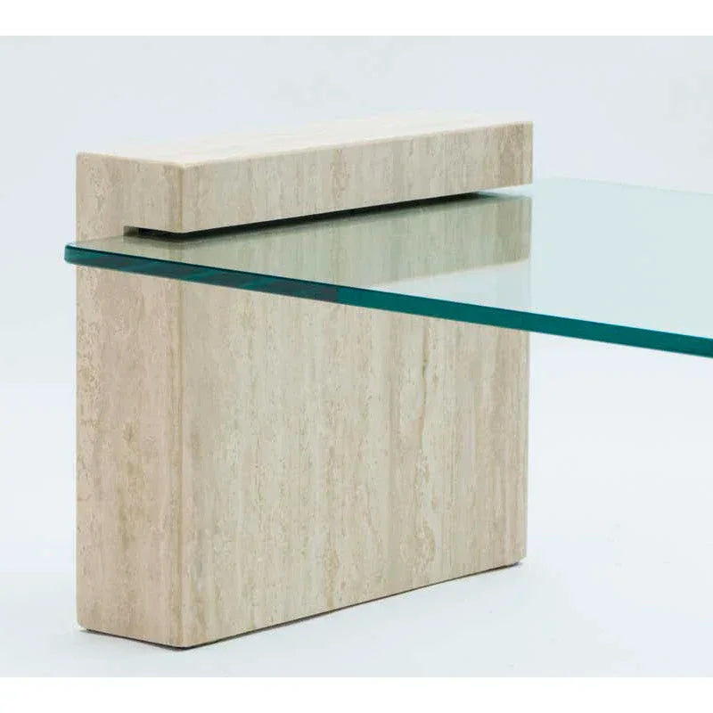 Travertine Glass Coffee Table - Luxury Modern Minimalism Living Room