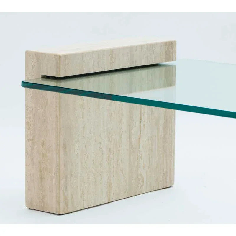 Travertine Glass Coffee Table - Luxury Modern Minimalism Living Room