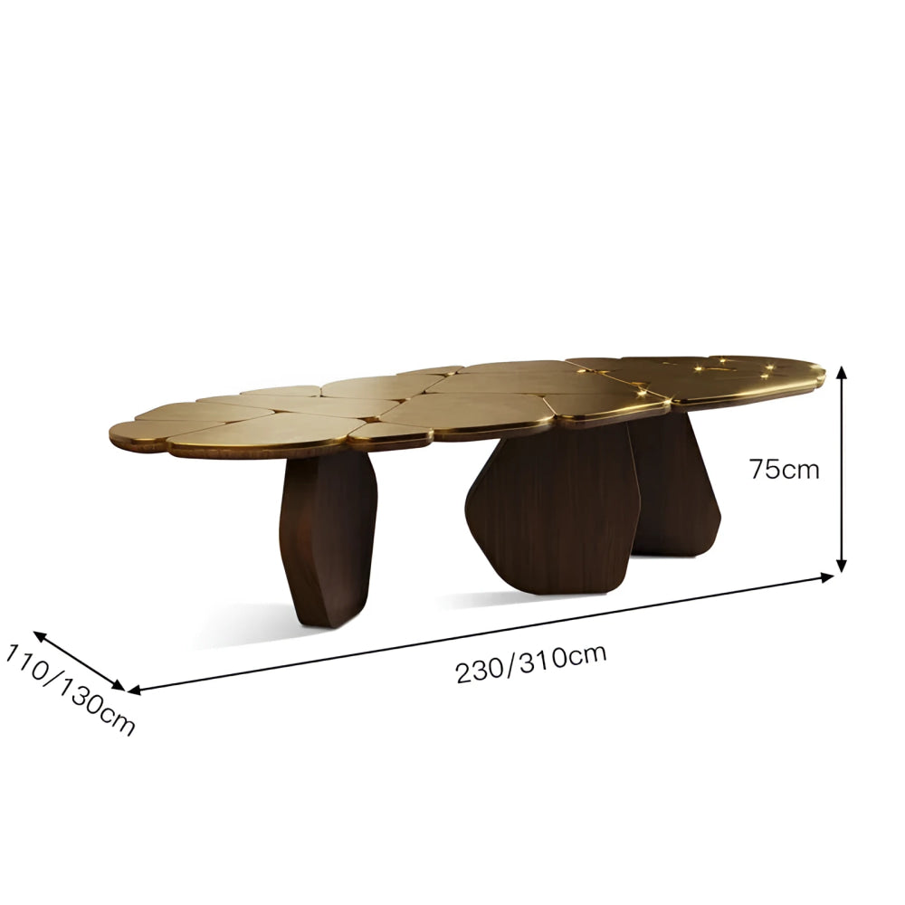 Sculptural Wooden Dining Table with Brass Accents – Modern Luxury Design